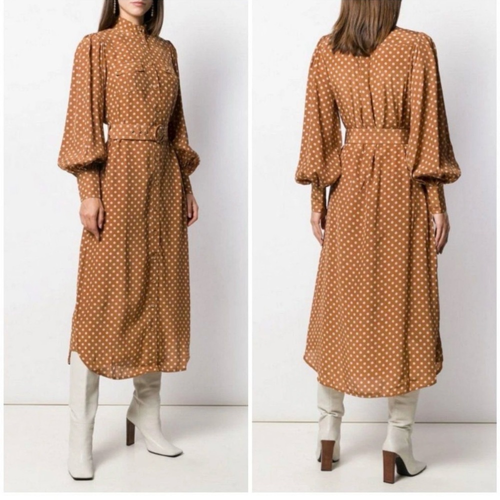 Zimmermann Tan Polka Dot Long Sleeve Dress